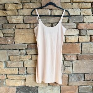 SPANX Women 1X Beige Nude Sheath Slip Spaghetti Strap Tank Slip Dress mesh Sides